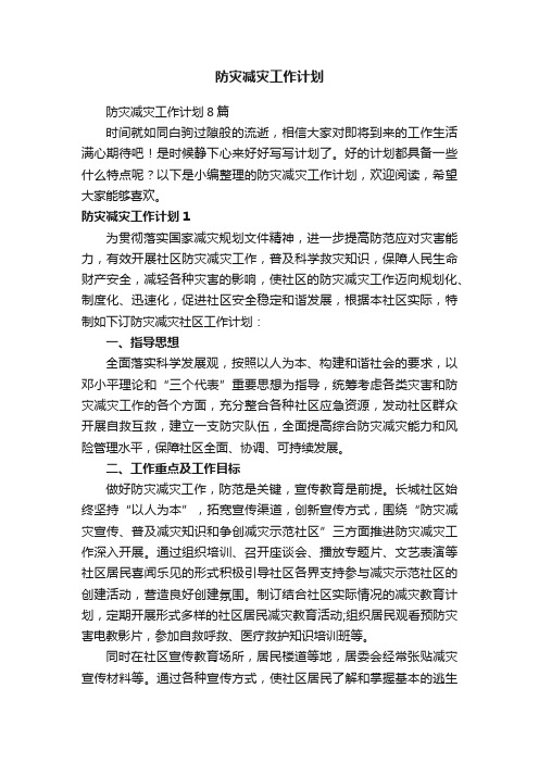 防灾减灾工作计划8篇