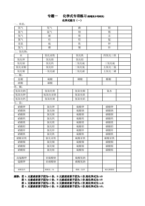 专题一   化学式专项练习 常见物质化学式书 俗名颜色、溶解性(含答案)
