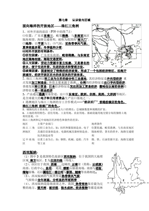 地理八年级下人教新课标知识点梳理：第七章认识省内区域要点