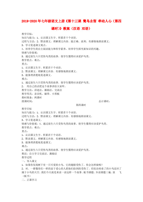2019-2020年七年级语文上册《第十三课 鹭鸟去留 牵动人心(第四课时)》教案(汉语 双语)
