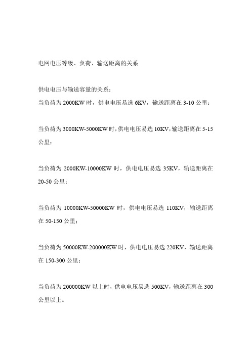 电网电压等级、负荷、输送距离的关系