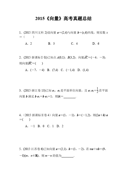 2015《向量》高考真题总结及答案