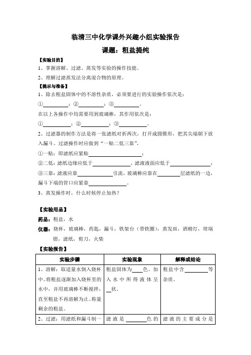 化学课外兴趣小组实验报告