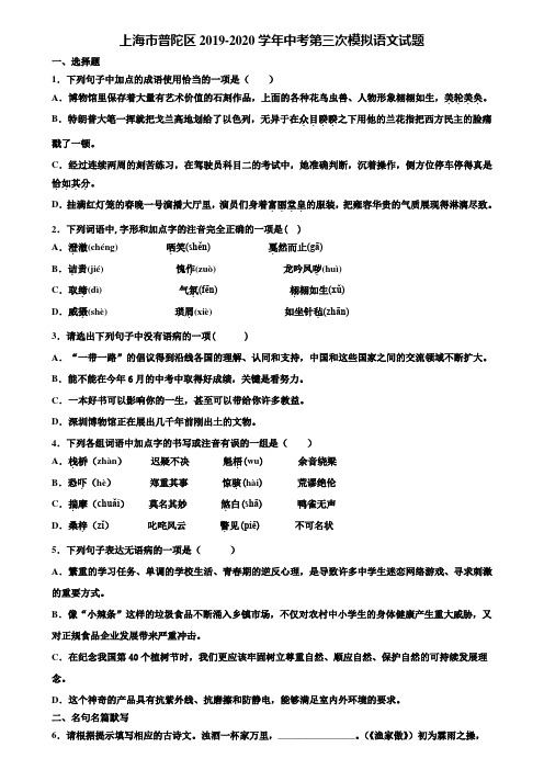上海市普陀区2019-2020学年中考第三次模拟语文试题含解析