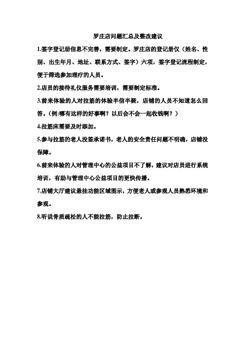 店铺问题汇总及相关建议
