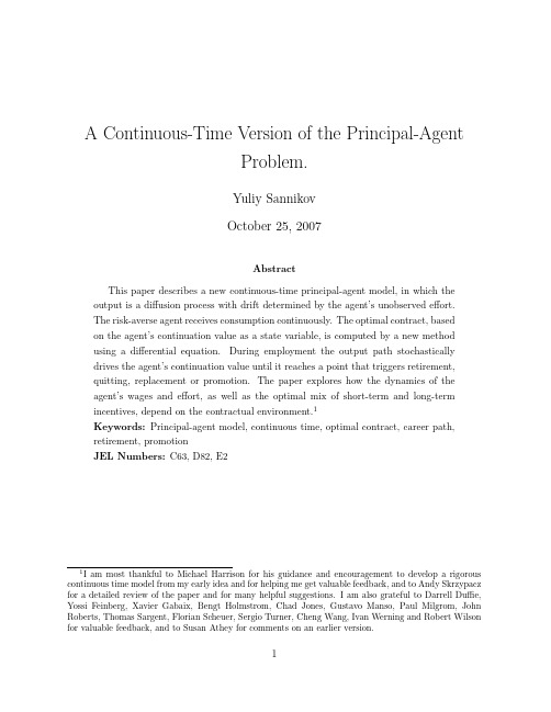 A Continuous-Time Version of the Principal-Agent Problem