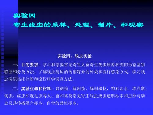 实验四、线虫实验 一、目的要求：学习和掌握常见寄生人畜寄....ppt
