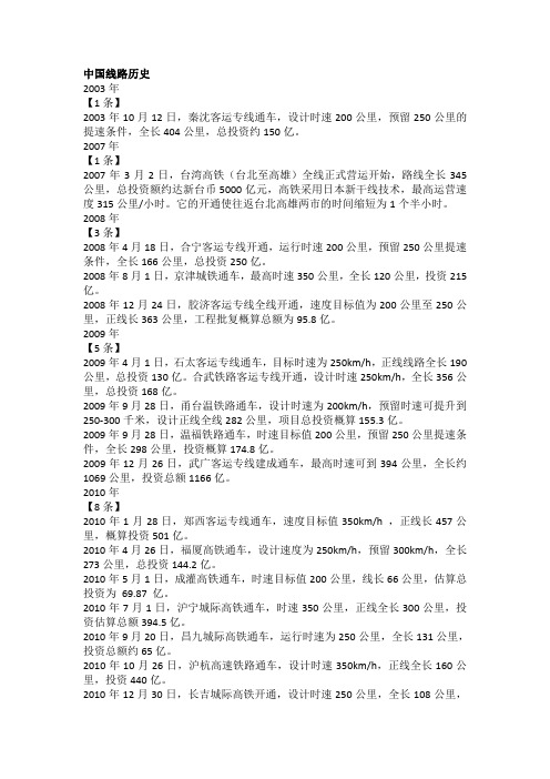 中国线路历史