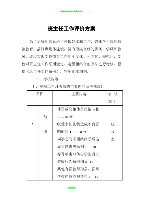 班主任工作评价方案