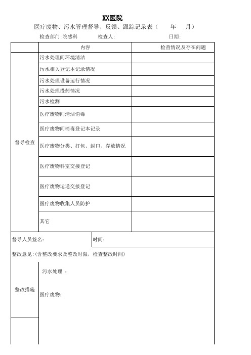 医疗废物、污水管理督导、反馈、跟踪记录表