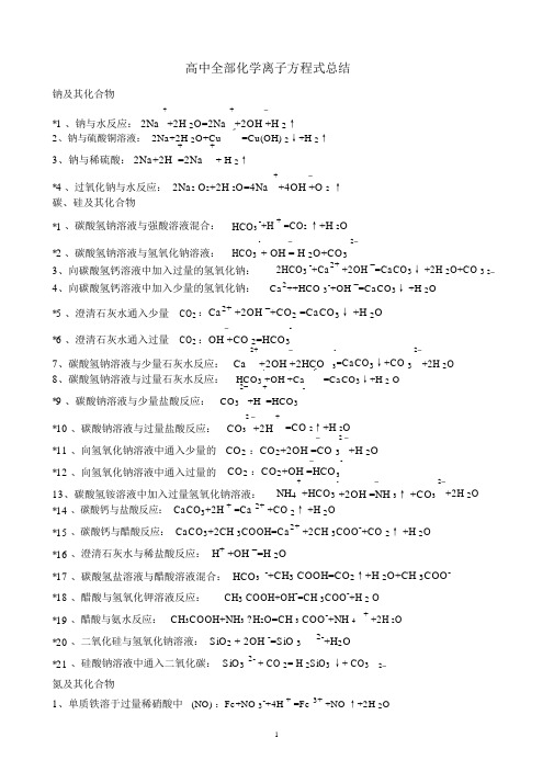 高中化学全部离子方程式大全总结高考必备