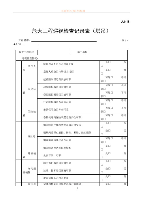 危大工程塔吊巡视检查记录