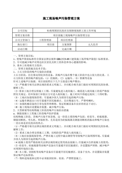 施工现场噪声污染管理方案