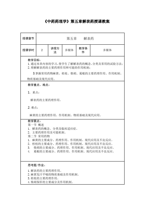 《中药药理学》第五章解表药授课教案