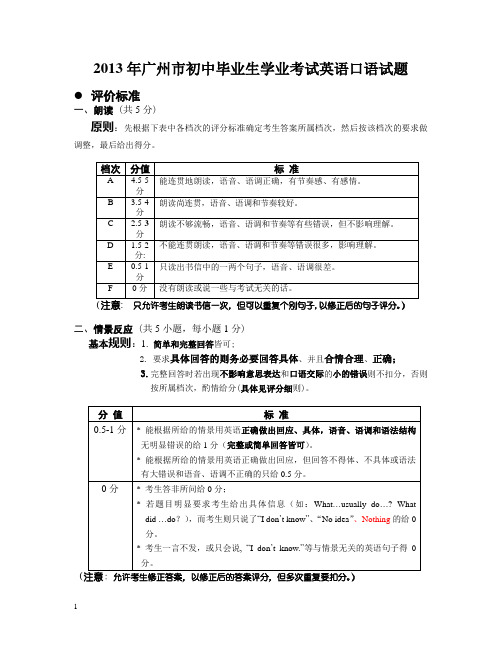 2013年中考口语试题