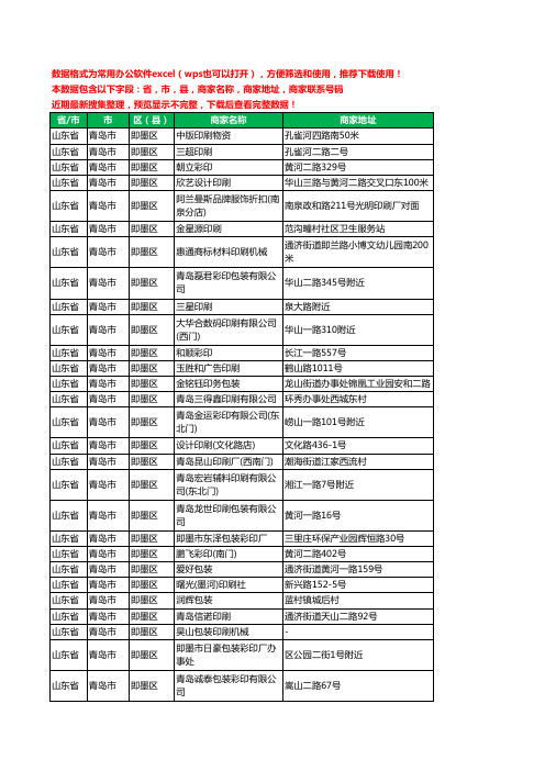 2020新版山东省青岛市即墨区印刷工商企业公司商家名录名单黄页联系电话号码地址大全209家