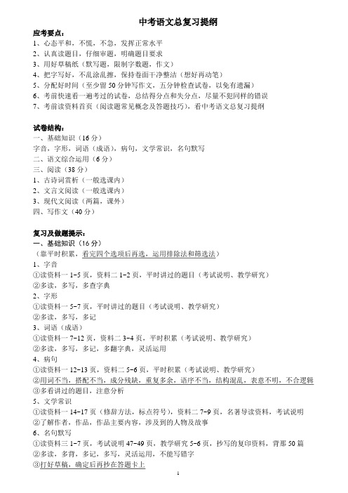 中考语文总复习提纲