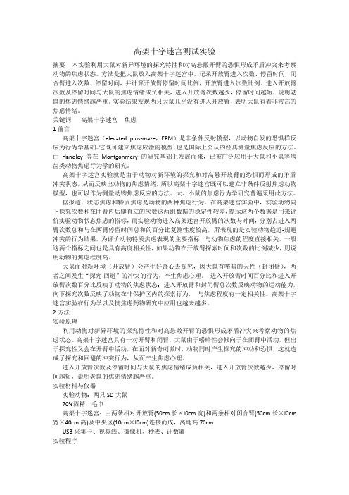 高架十字迷宫测试实验