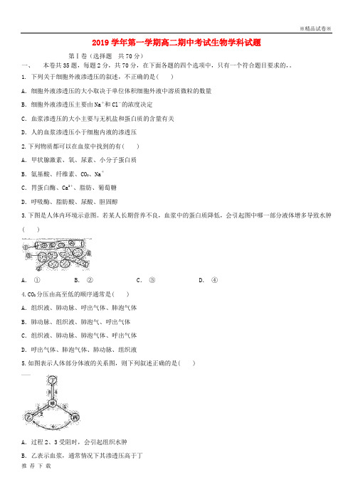 精品2019学年高二生物上学期期中试题 文 新、人教版