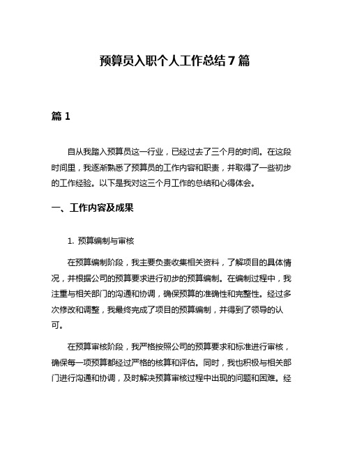 预算员入职个人工作总结7篇