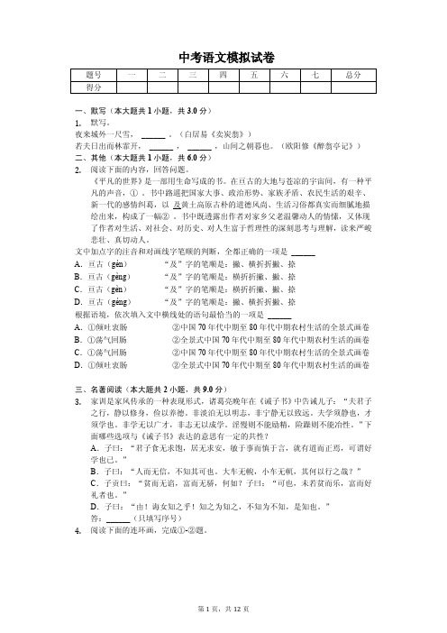 北京市2020年中考语文模拟试卷解析版