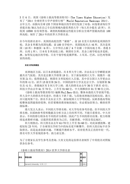 2014大学排名