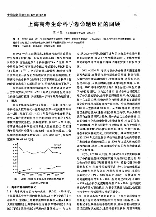 上海高考生命科学卷命题历程的回顾