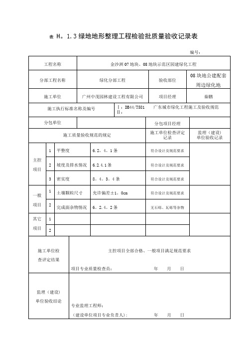绿地地形整理工程检验批质量验收记录表