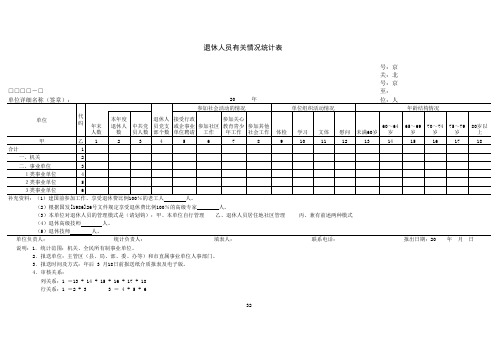 退休人员有关情况统计表