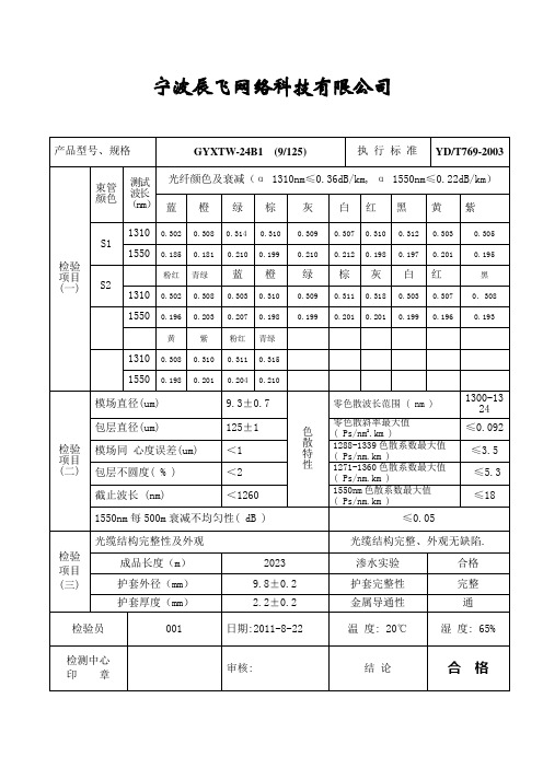 GYXTW-4B1光缆检验报告2010013750