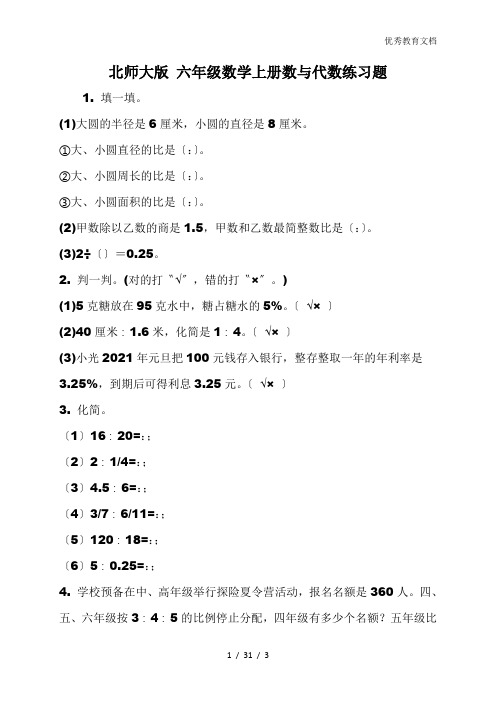 北师大版 六年级数学上册数与代数练习题