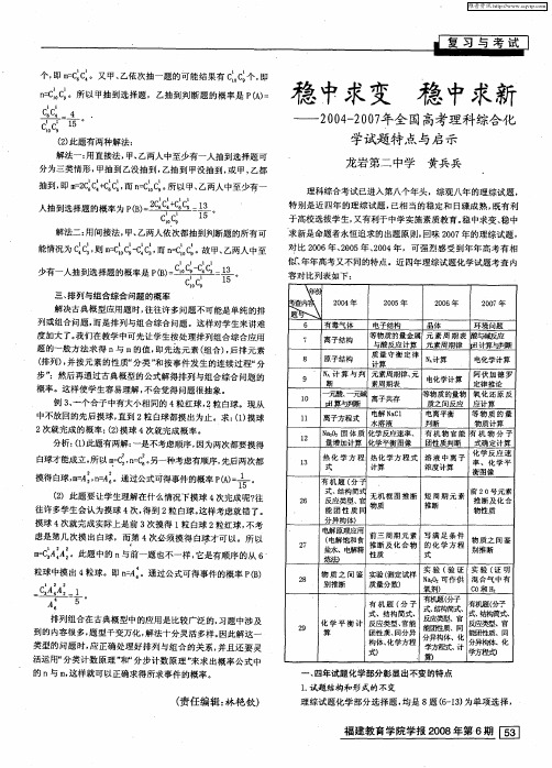 稳中求变 稳中求新——2004—2007年全国高考理科综合化学试题特点与启示