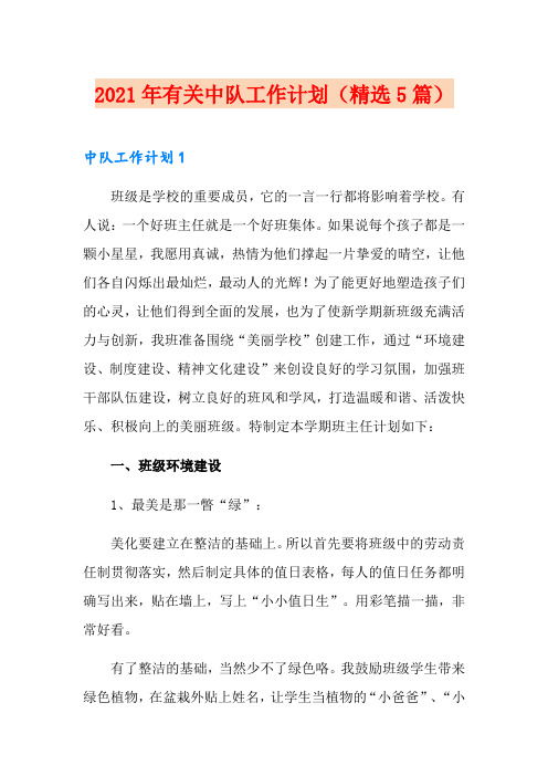 2021年有关中队工作计划(精选5篇)