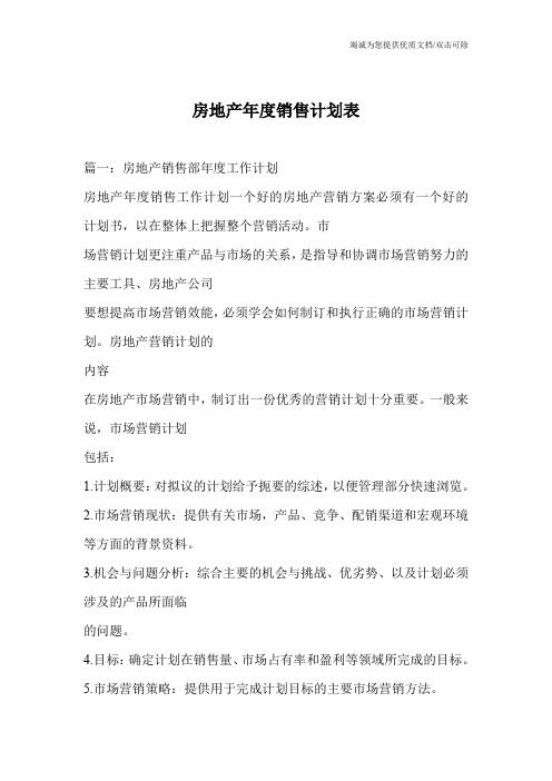 房地产年度销售计划表