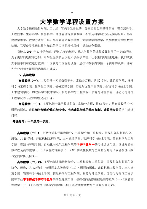 大学数学课程设置方案(含样例)
