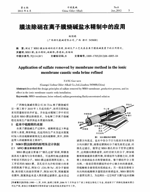 膜法除硝在离子膜烧碱盐水精制中的应用