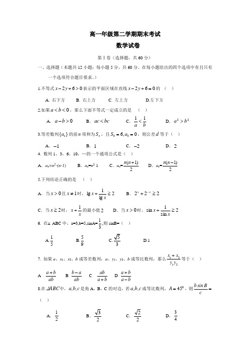 山西省祁县中学14—15学年下学期高一期末考试数学试题(附答案)