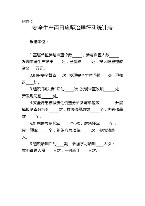 安全生产百日攻坚治理行动统计表