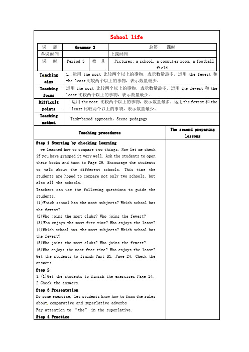 【译林版】八年级英语上册：Unit 2 School life Grammar(2)教案