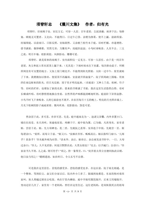 高中语文古文翻译大全项脊轩志素材