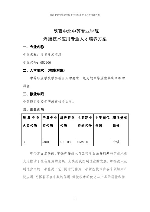 焊接技术应用专业人才培养方案(上报稿)