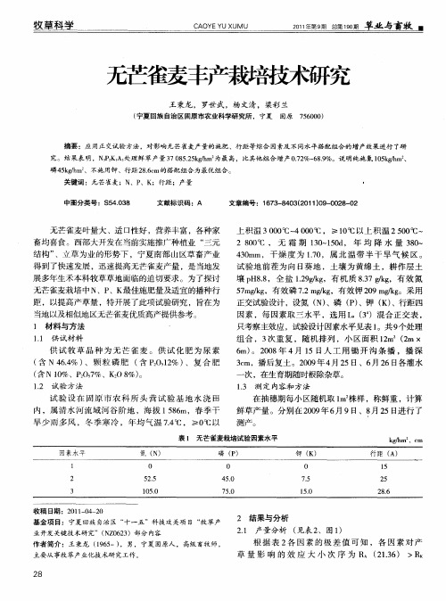 无芒雀麦丰产栽培技术研究