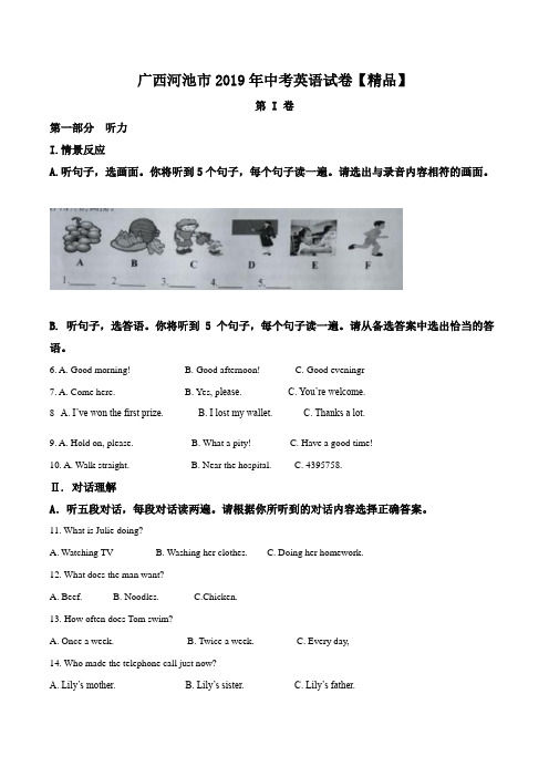 2019年中考真题精品解析 英语真题试卷(河池市卷)精编word版(解析版)