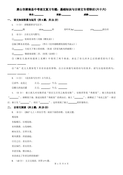 唐山市滦南县中考语文复习专题：基础知识与古诗文专项特训(六十六)