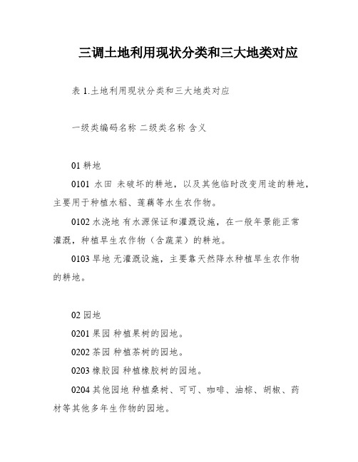 三调土地利用现状分类和三大地类对应