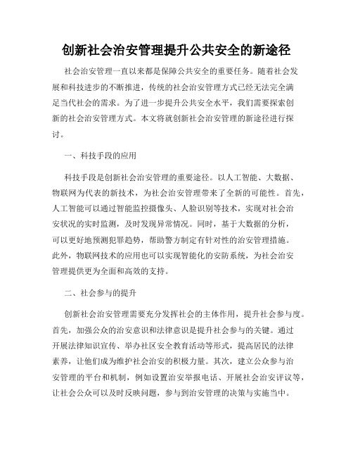 创新社会治安管理提升公共安全的新途径