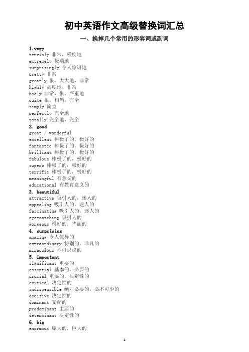 初中英语《作文高级替换词》汇总(能让阅卷老师眼前一亮)