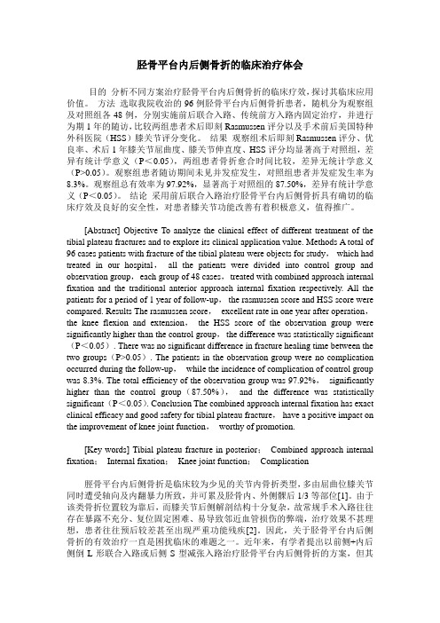 胫骨平台内后侧骨折的临床治疗体会