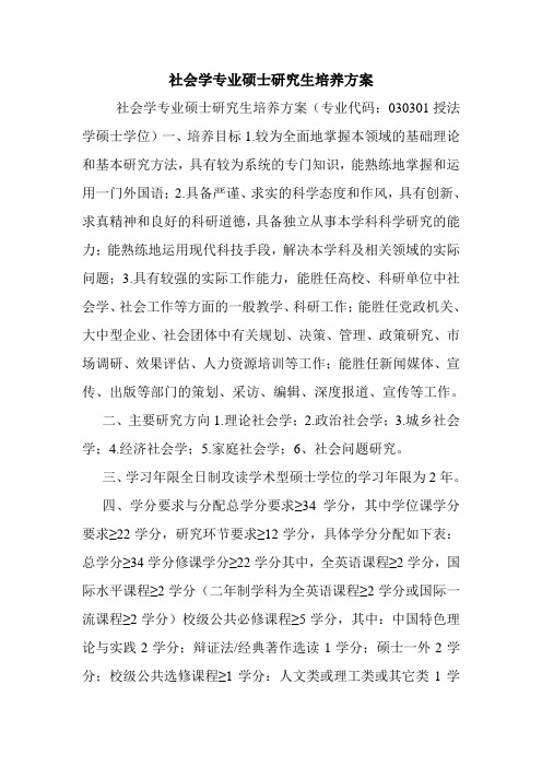 社会学专业硕士研究生培养方案.doc