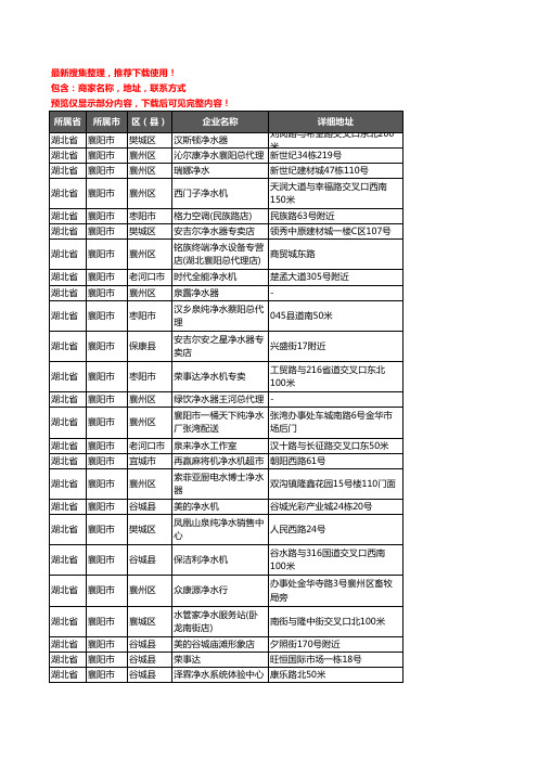 新版湖北省襄阳市净水器企业公司商家户名录单联系方式地址大全212家